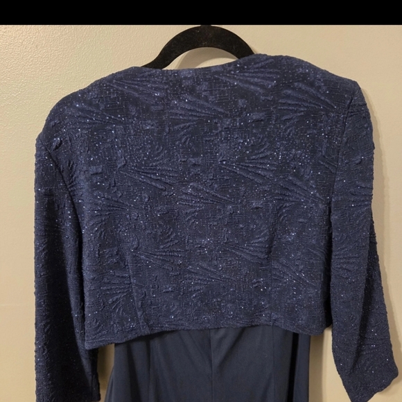 Alex Evenings Women's Navy Blue Sequin Lace Maxi Dress Formal Gown Set, Size 14 - Picture 6 of 8